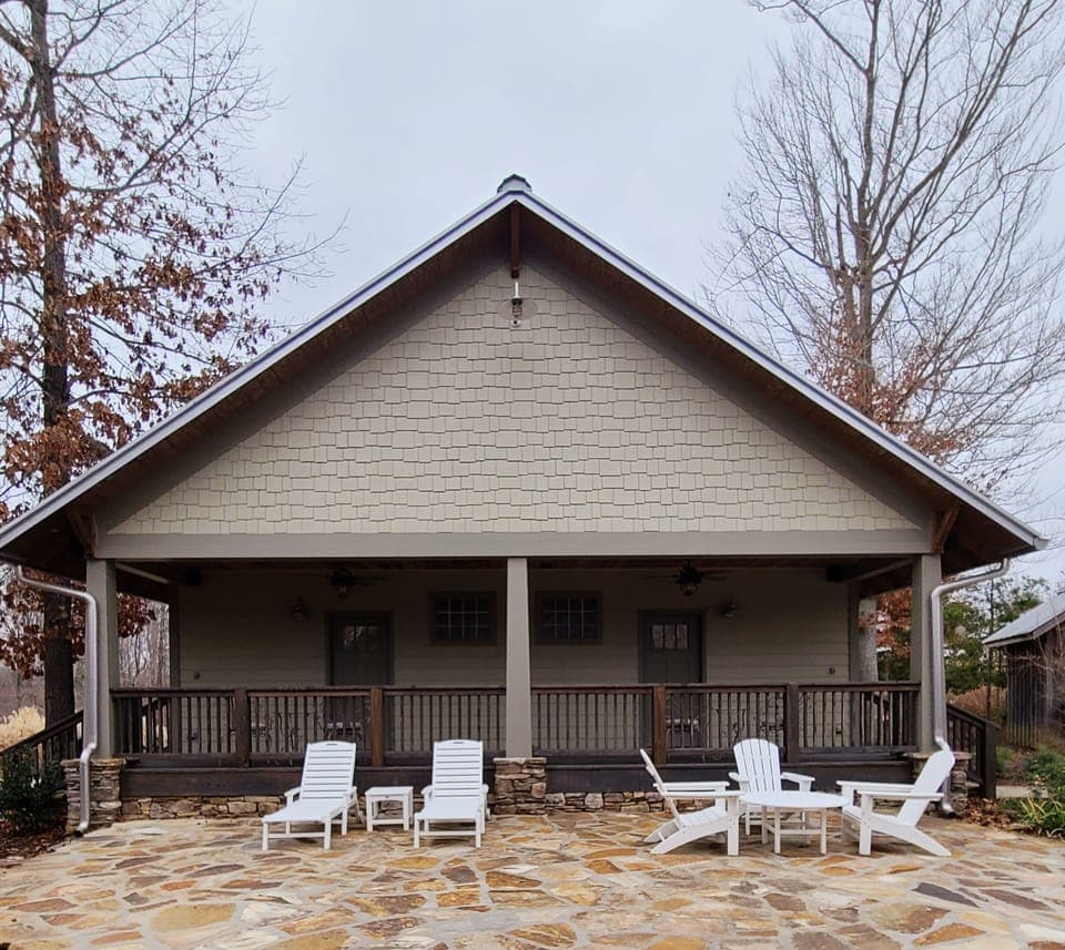 Rear flagstone patio with gas grill & firepit. We supply the firewood. 