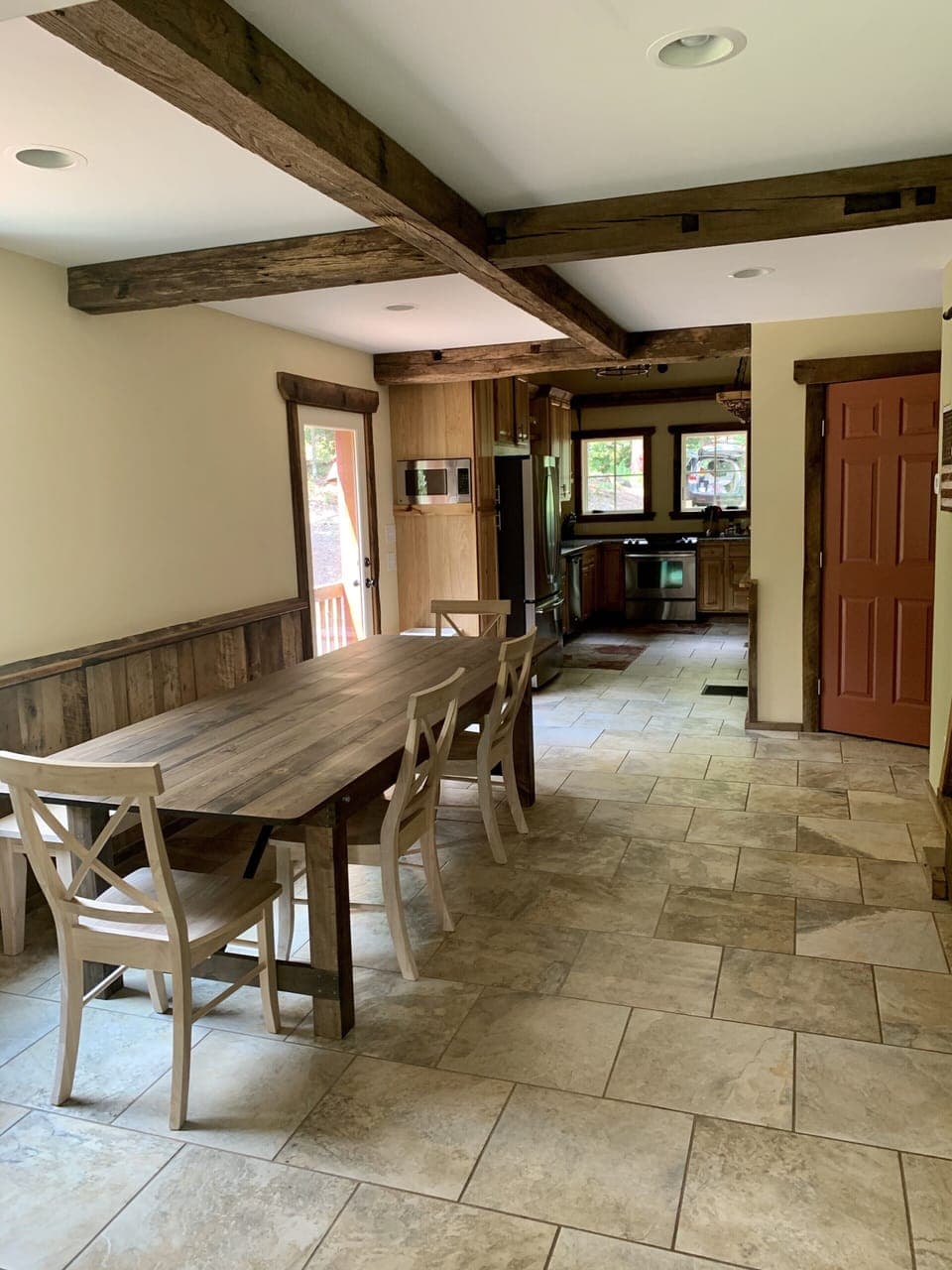 Dining area with a table that seat 10