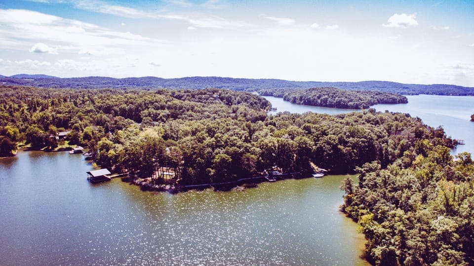 Aerial view of surrounding parts of lake