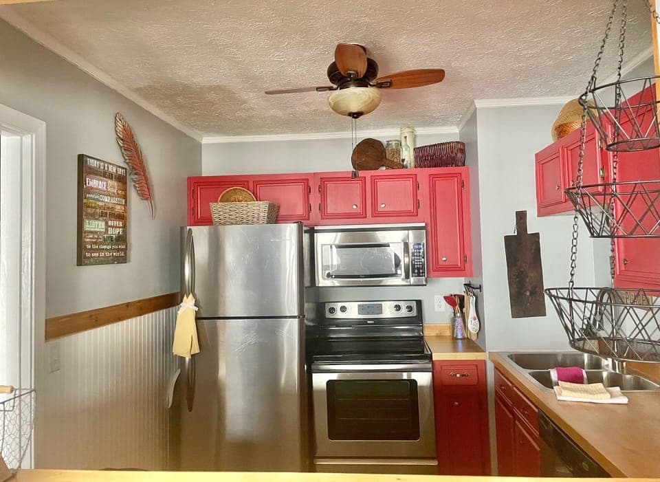 Kitchen from dining area. 