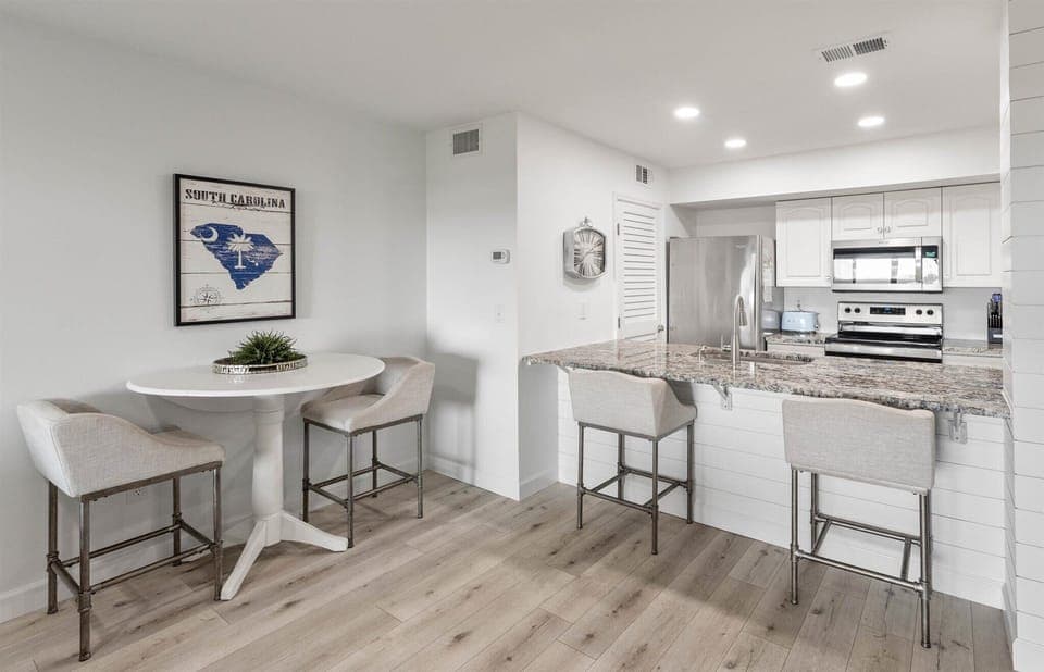 The dining area lets you seat two or four at the table