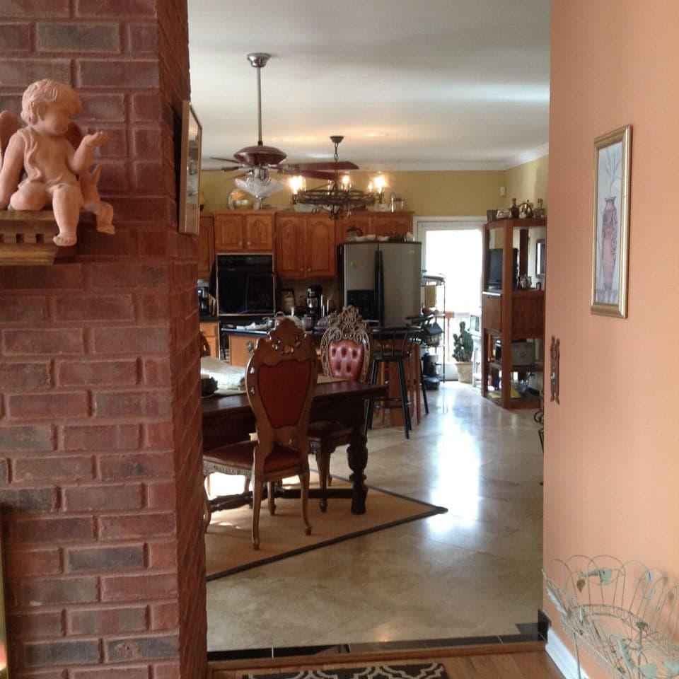 View from living room to kitchen.