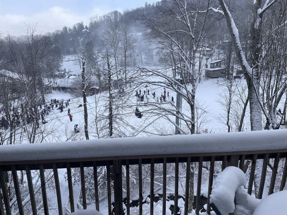 Enjoy watching your loved ones ski/board/ride from the balcony