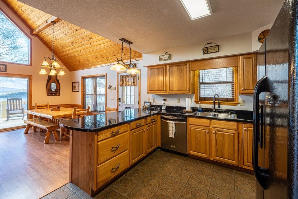Kitchen view looking directly at dining room