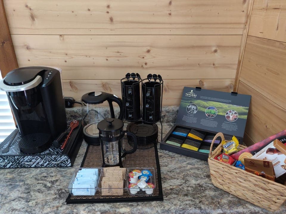 coffee and tea area with complimentary sweet treats