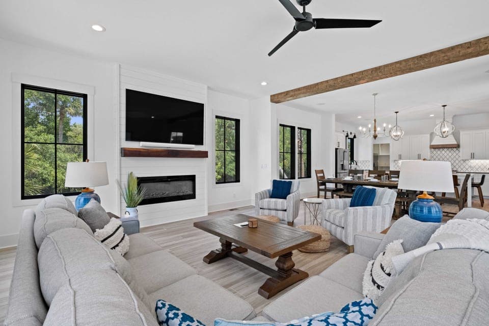 Watch a movie or the big game on the 75 inch TV with surround sound.