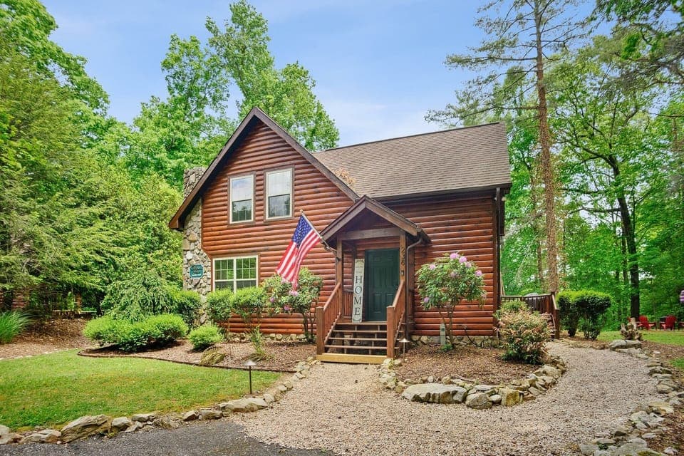 Building, House, Cabin, Bench, Furniture