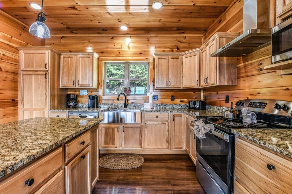 Indoors, Hardwood, Stained Wood, Kitchen, Microwave