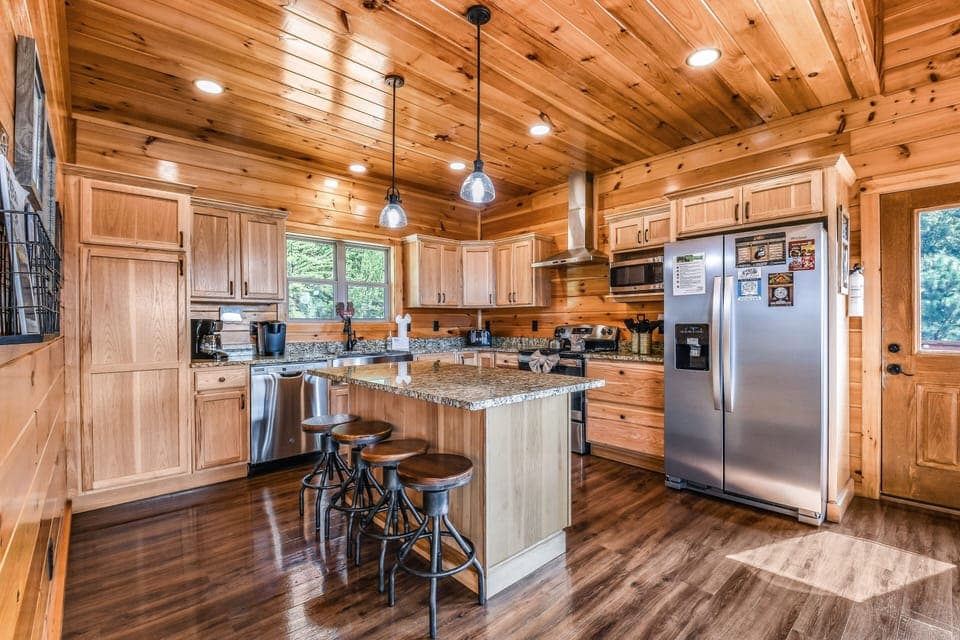 Indoors, Hardwood, Stained Wood, Kitchen, Refrigerator