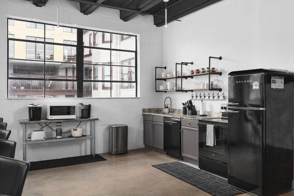 Our kitchen is stocked with all the items you could need.