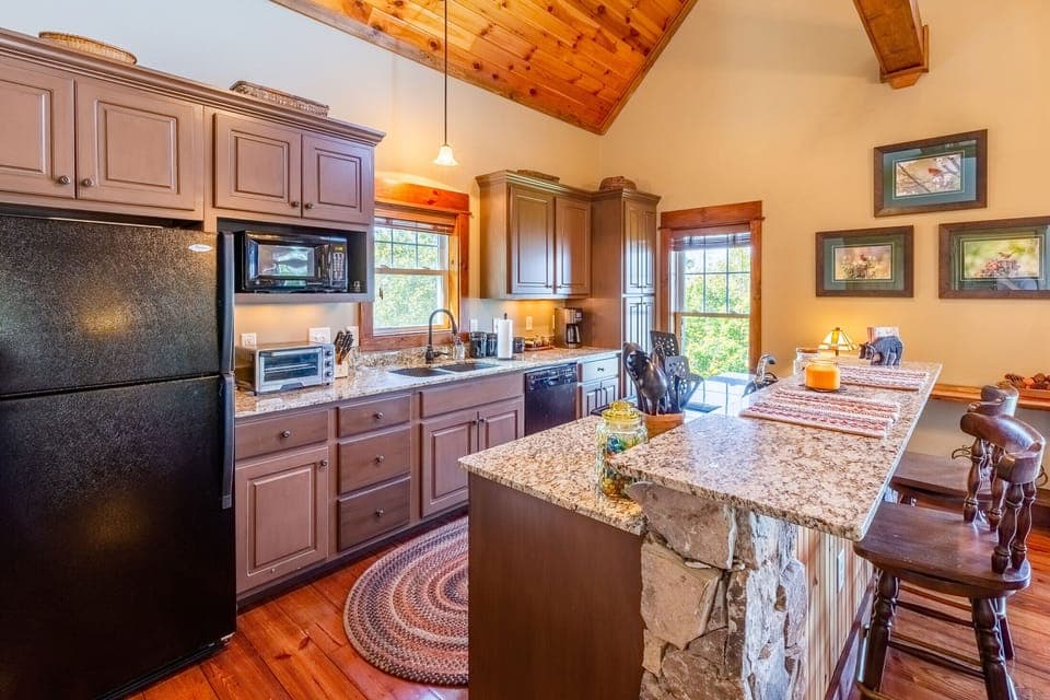Kitchen - Kitchen with island bar, seating for 2.