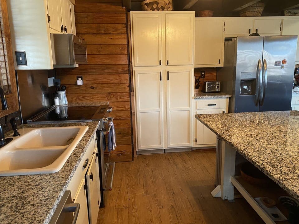 Stainless appliances and Keurig, toaster, food processor, and blender