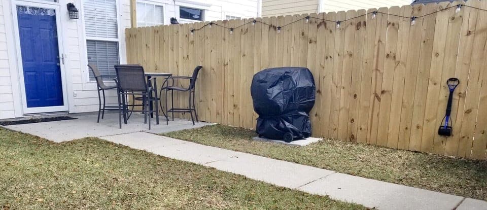 Private Fenced in Yard with Grill and Seating