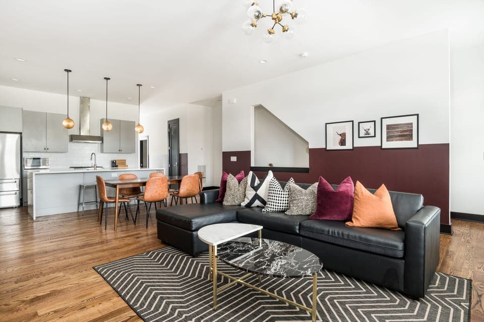 Both town houses have open spaced living areas.