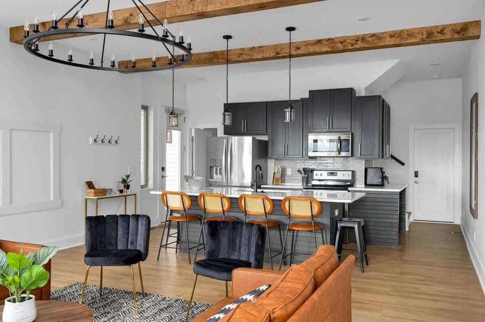 Spacious kitchen by the living room!
