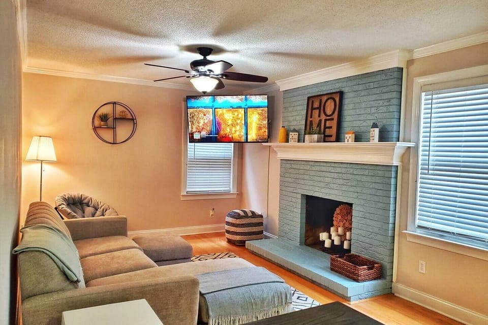 Enjoy this cozy family room with Roku TV
