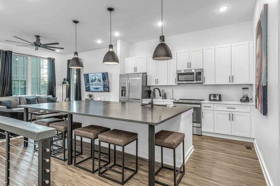 Enjoy the second-floor kitchen with a roomy 7-seat island counter.