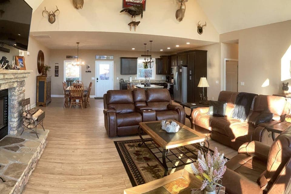 Panoramic view of great room.