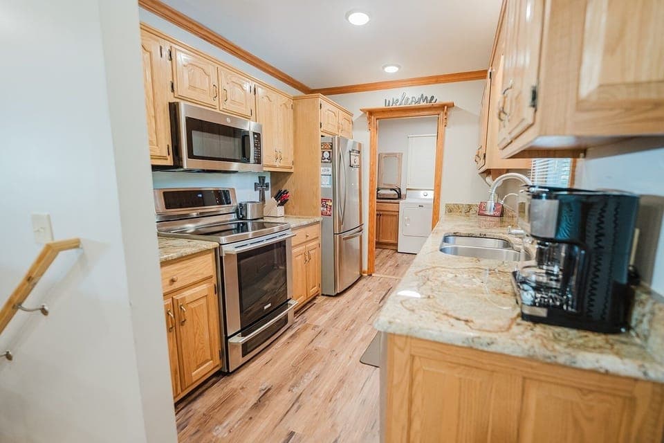 Indoors, Kitchen, Microwave, Oven, Hardwood