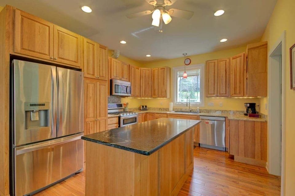 Lots of working area in the kitchen with the island.
