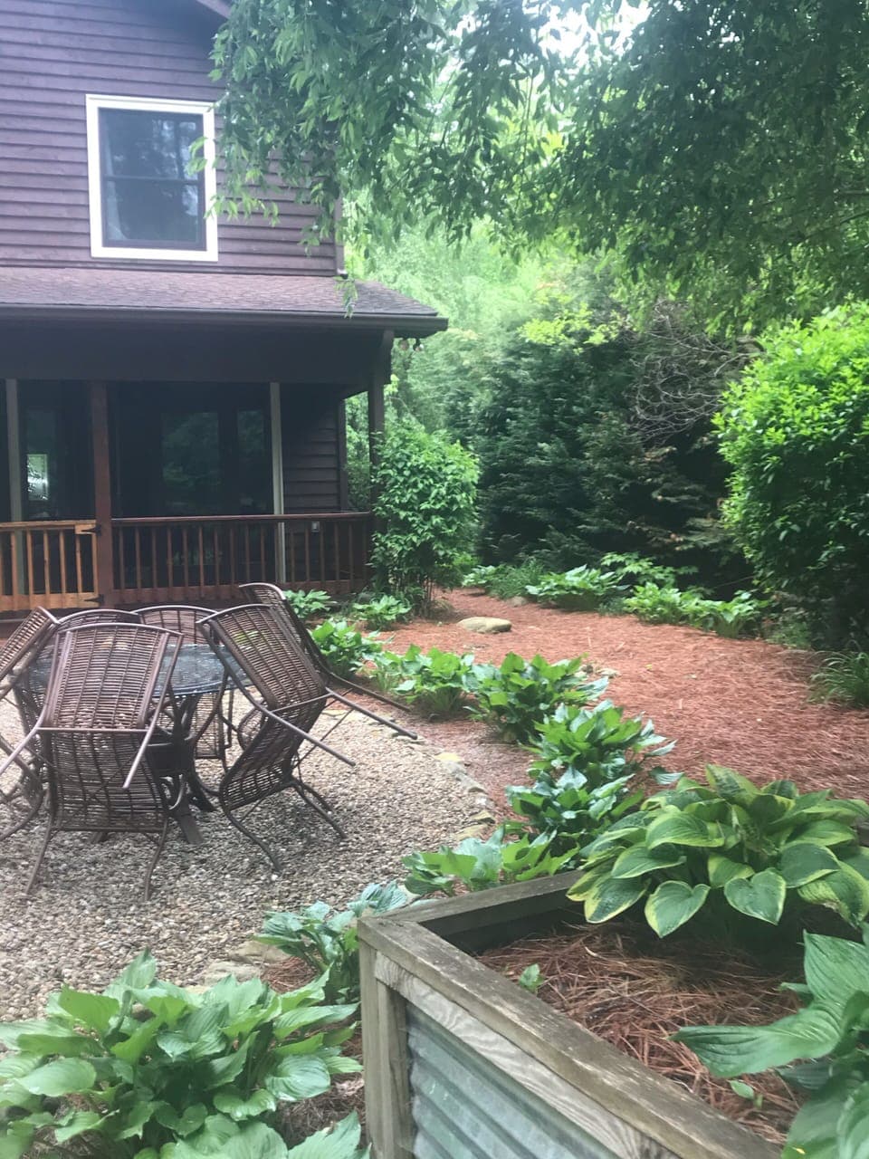 Back garden area with table for eating out