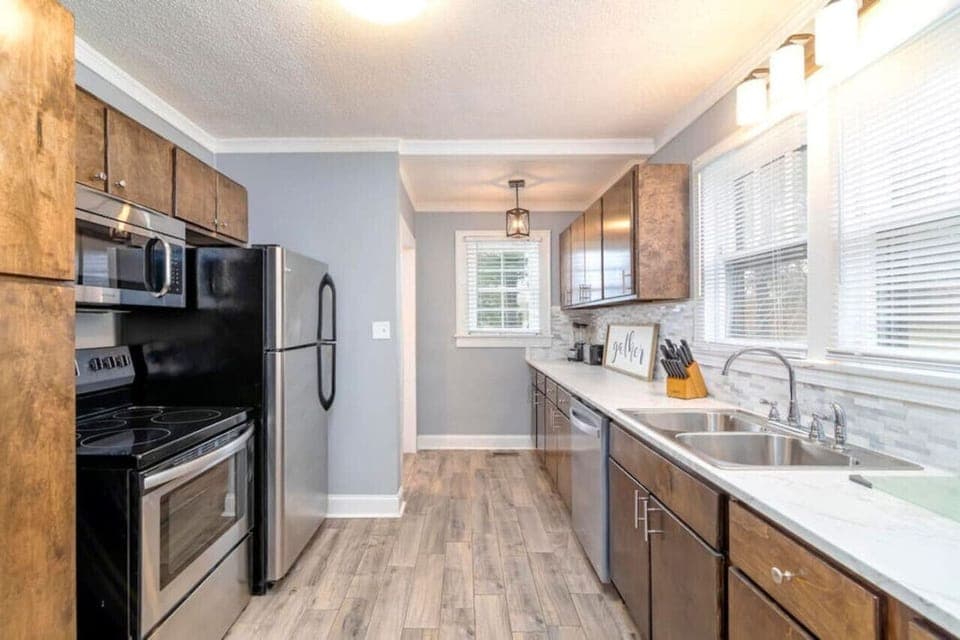 Prepare delicious meals in the spacious kitchen.