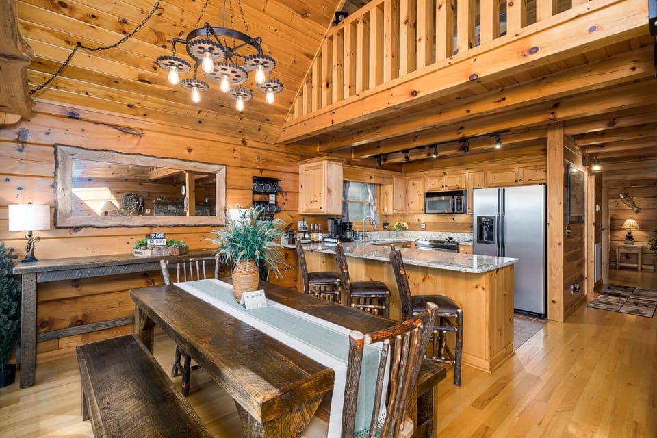 Custom built dining room farmhouse table and chairs