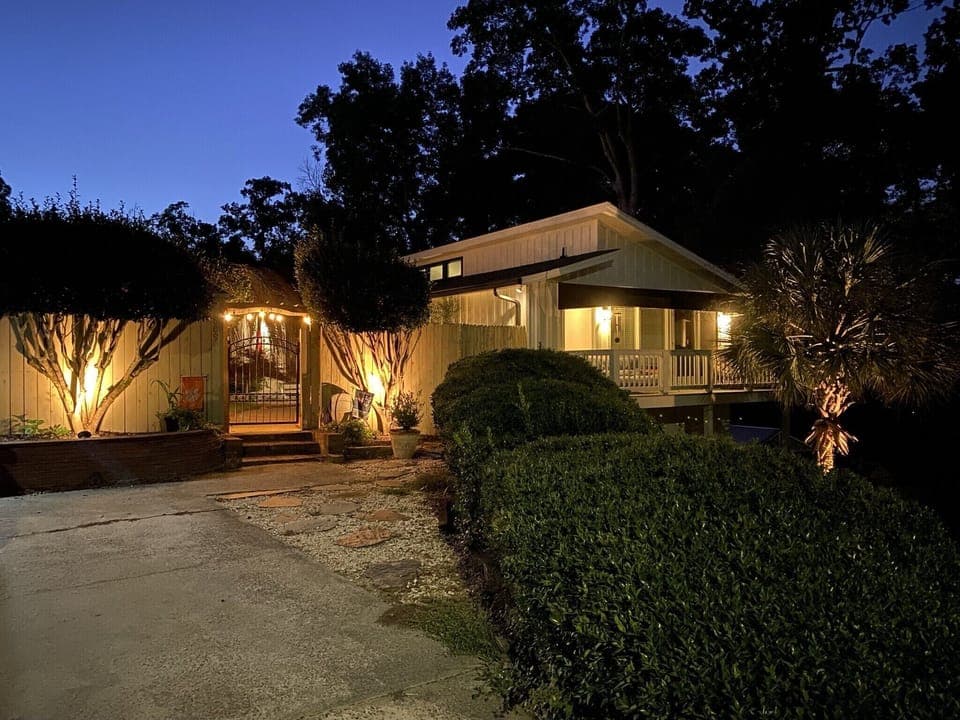 Automatic exterior lights assist late arriving guests from the driveway.