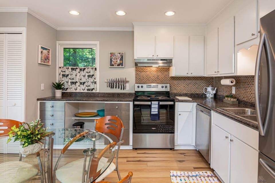 Fully stocked kitchen.