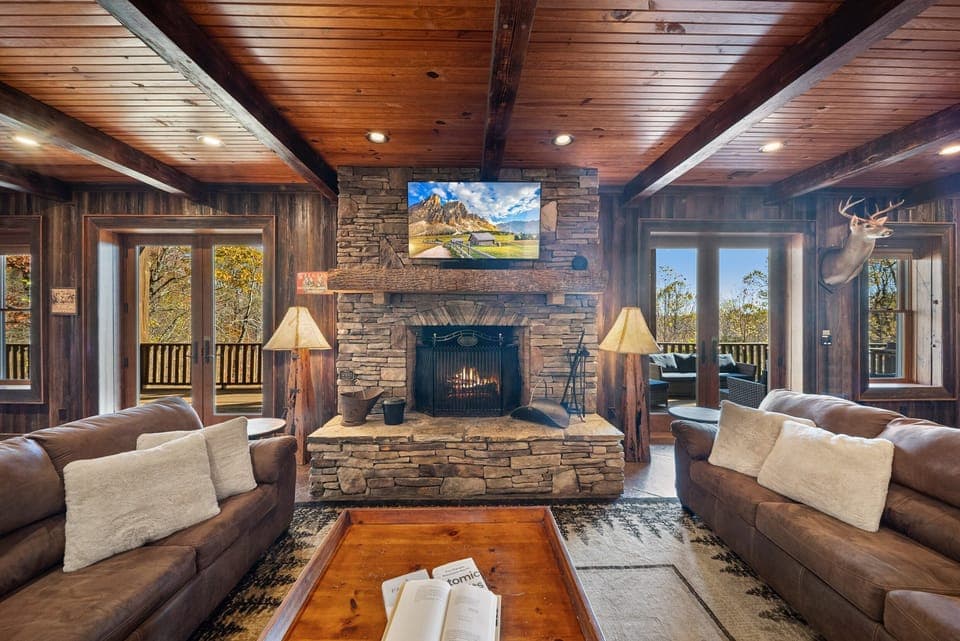 Lower Level Living Room with Cozy Fireplace