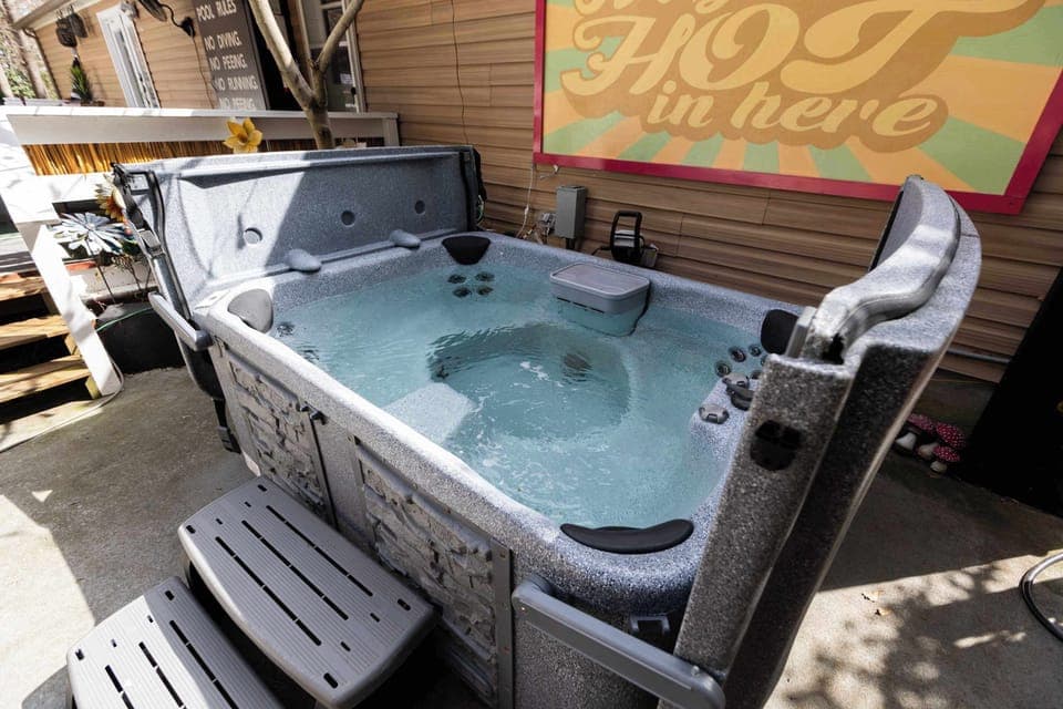 For the chillier nights, we have a hot tub that guests can enjoy the relaxation of the jets and warm water 