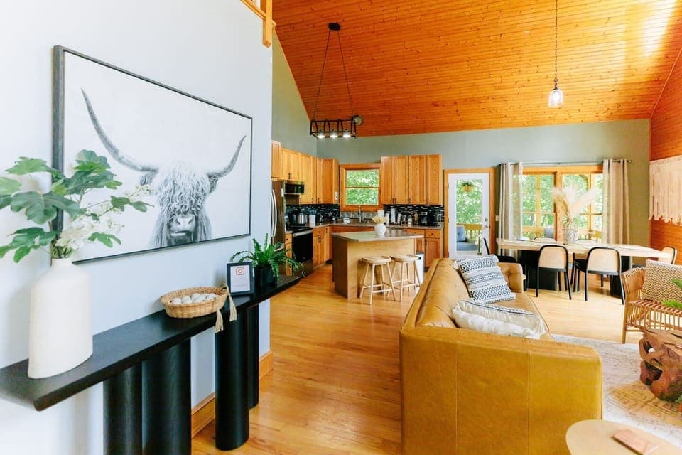 Open space living room, dining room, and kitchen 