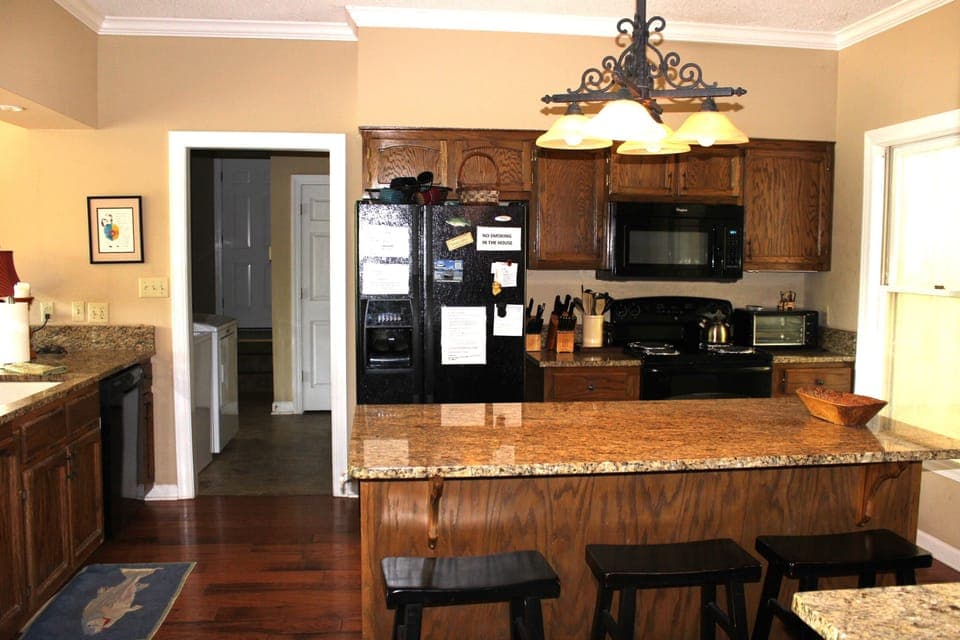 the kitchen is well stocked for cooking 