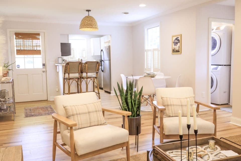 Open concept living view of living/dining/kitchen area.