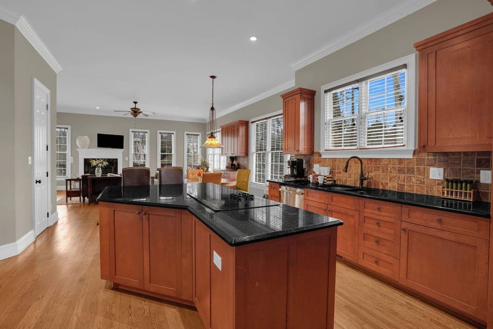Kitchen with large island, ample counter space and seating