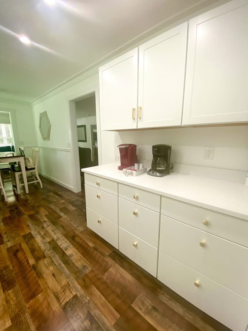 Coffee Bar, Keurig, drip espresso and kettle for all different styles. 