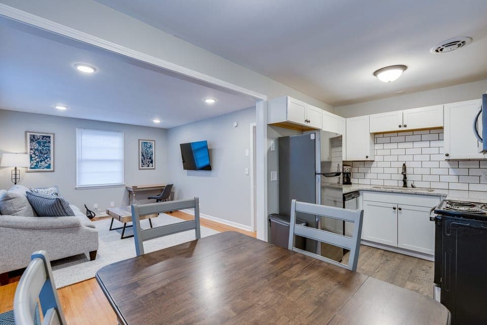 Open floor plan with living room, eating area and kitchen 