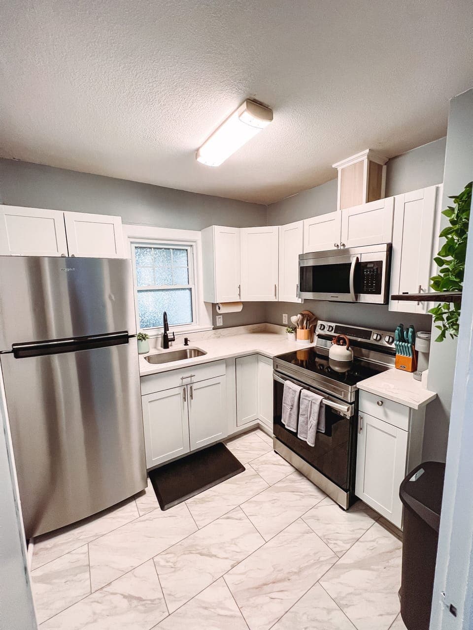 Fully stocked kitchen and full sized fridge