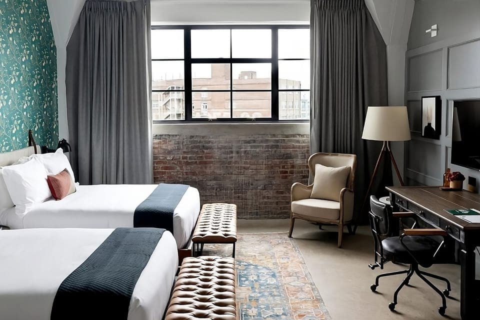 Settle in at the desk and work beside natural light.