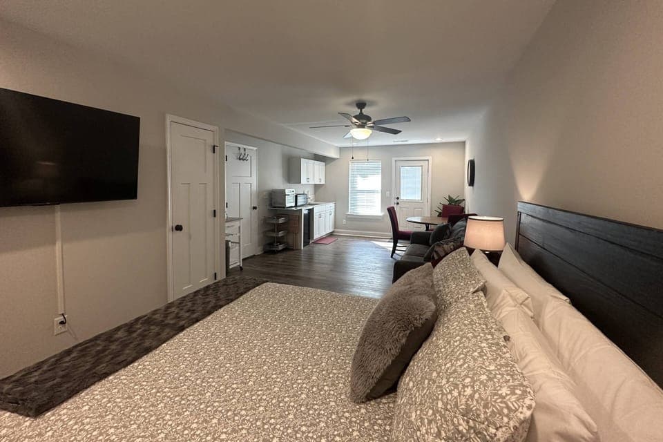 Enjoy the large TV with swivel mount to view the entire unit