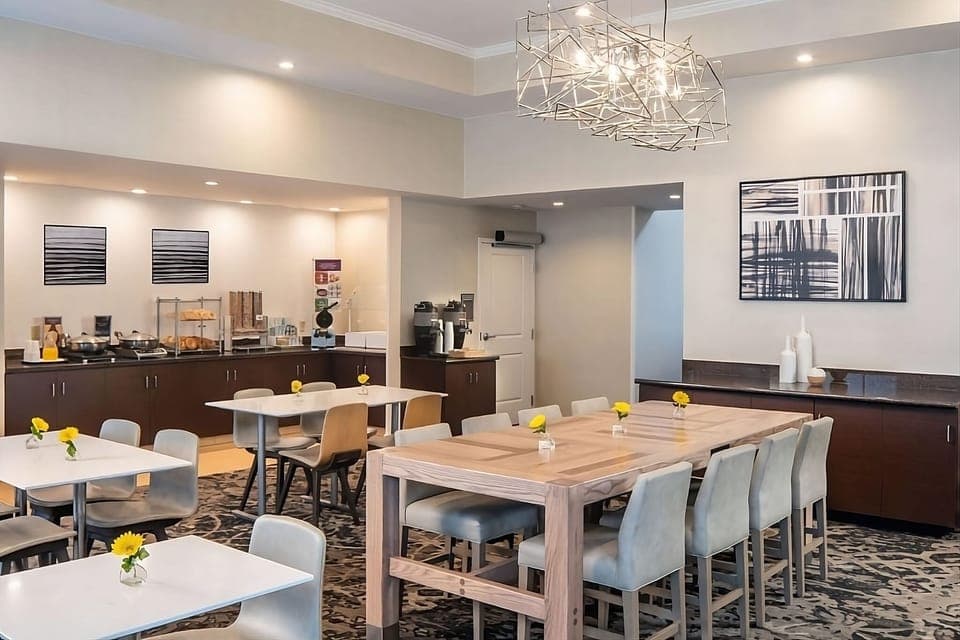 Start your morning with bright seating and a tasty spread.