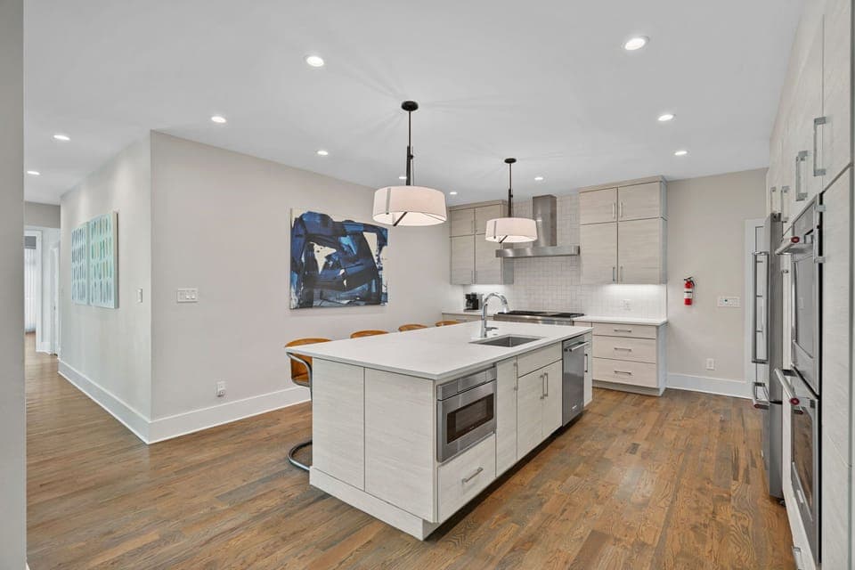 Modern, fully stocked kitchen.