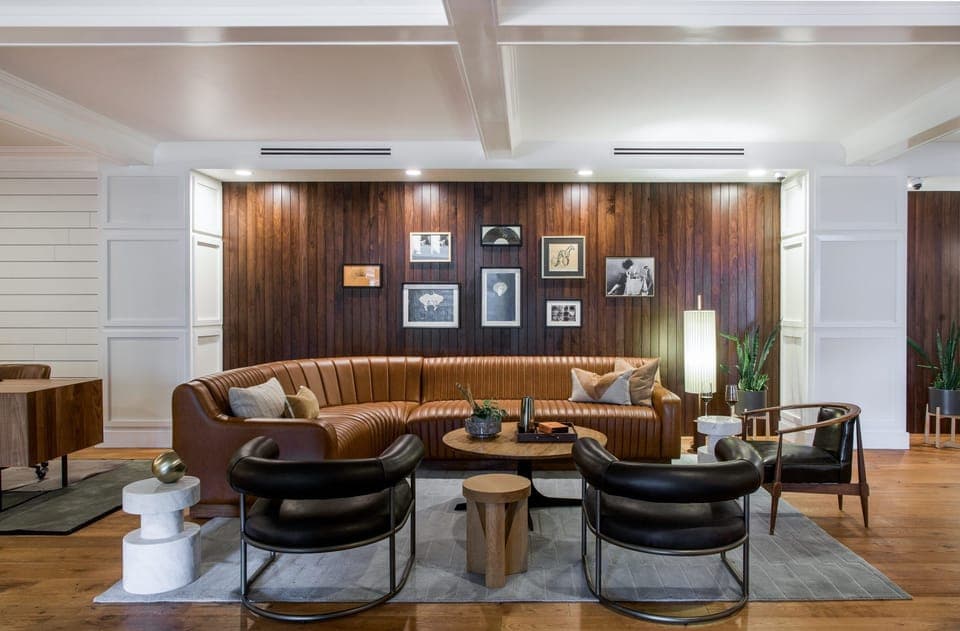 Linger in the inviting lounge with artisan furnishings and soft textures.