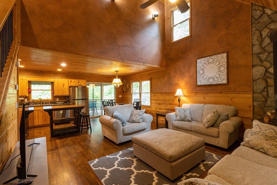 An open living room, dining area & kitchen brings everyone together