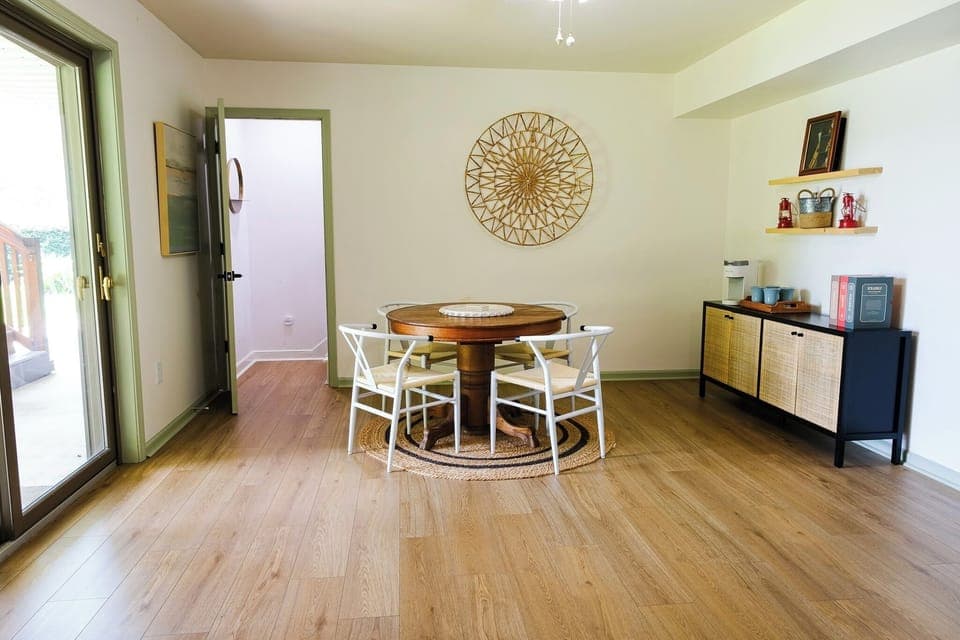 Downstairs Living Room: Keurig, game & puzzle cabinet, game/dining table