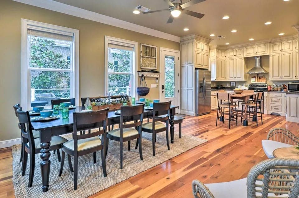 Main Floor Kitchen: Everyone can eat together!  Two tables seat a combined 14 people.