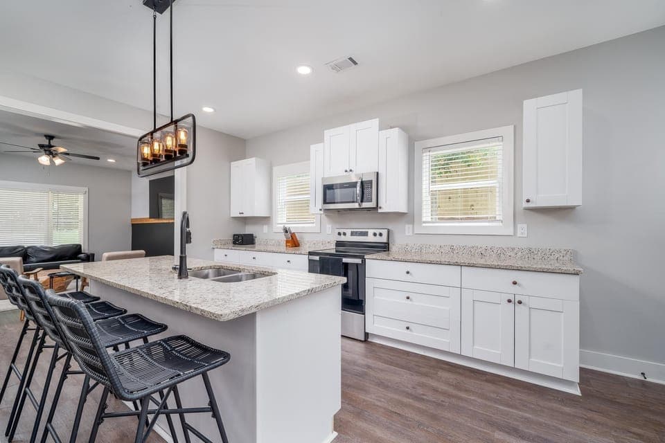 Fully stocked kitchen with large island