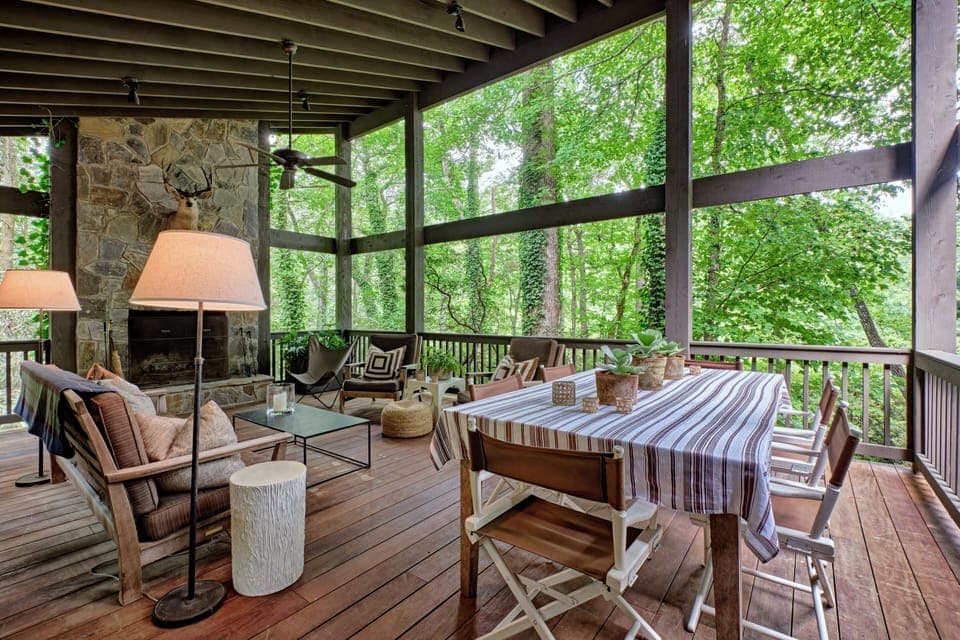 Screened Deck and Outdoor Fireplace