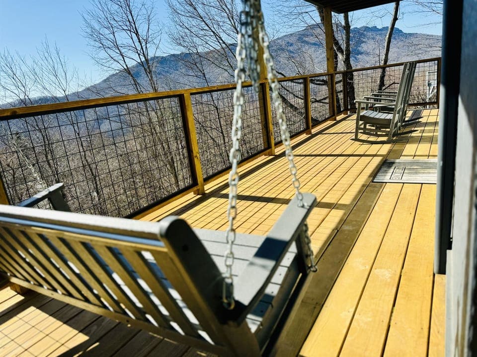 Porch Swinging & Rocking Chairs are so relaxing...especially with this seasonal "famous" Grandfather Mountain Profile View & the treehouse-feeling of our porches!