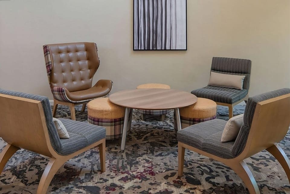 Relax into cozy seating for quiet chats and downtime.